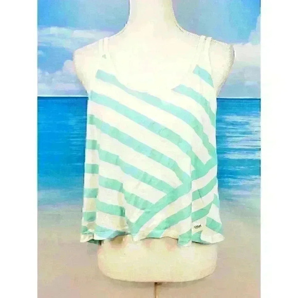 FOREVER 21 Womans AQUA & WHITE Stripe Back Crop Knot Lightweight Stretch size Lg - Picture 3 of 8